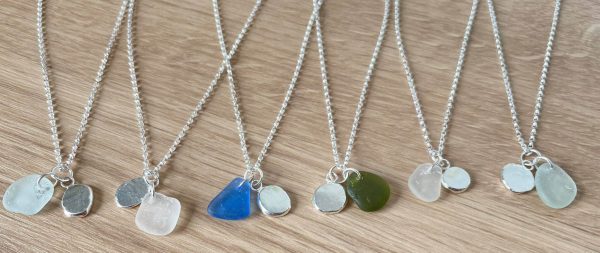 Sea glass and silver nugget necklace - Various Designs